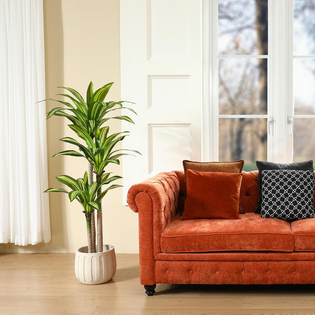 Ferrgoal Artificial Plants, 5 Ft Dracaena Tree Faux Plants Indoor Outdoor Decor Fake Tree with Woven Seagrass Basket Plants for Home Decor Office Living Room Porch Patio Housewarming Ferrgoal