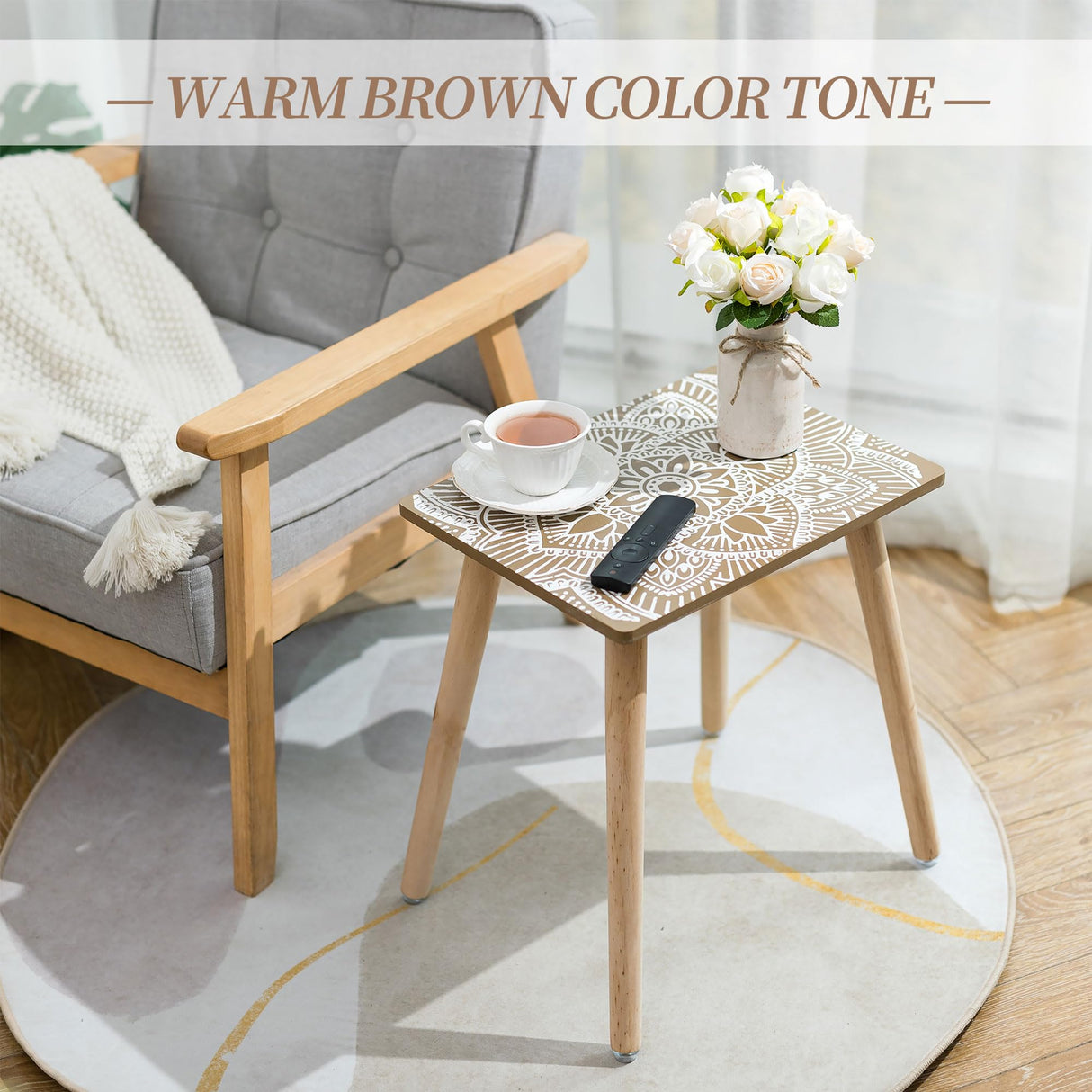 Hanobe Small Side Coffee Table: End Table for Living Room Spaces - Wooden Table Bedside Home Boho Decor Rectangle Brown