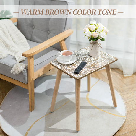 Hanobe Small Side Coffee Table: End Table for Living Room Spaces - Wooden Table Bedside Home Boho Decor Rectangle Brown Hanobe