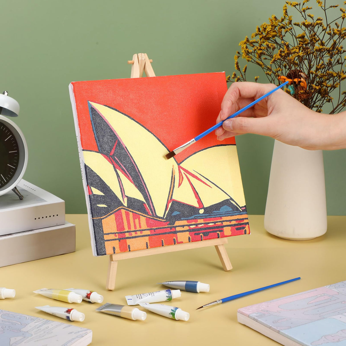 Nezyo 12 Sets Paint by Numbers Kit with Frame for Adult Beginners, Paint by Number DIY Acrylic Painting Canvas for Painting Party, Classroom Activity Birthday Gift, 8 x 8 Inch Nezyo