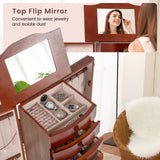 Giantex Large Jewelry Armoire Cabinet with 8 Drawers & 2 Swing Doors 16 Hooks Top Mirror Boxes, Standing Cambered Front Storage Chest Stand, Large Standing Jewelry Armoire, Dark Walnut Giantex