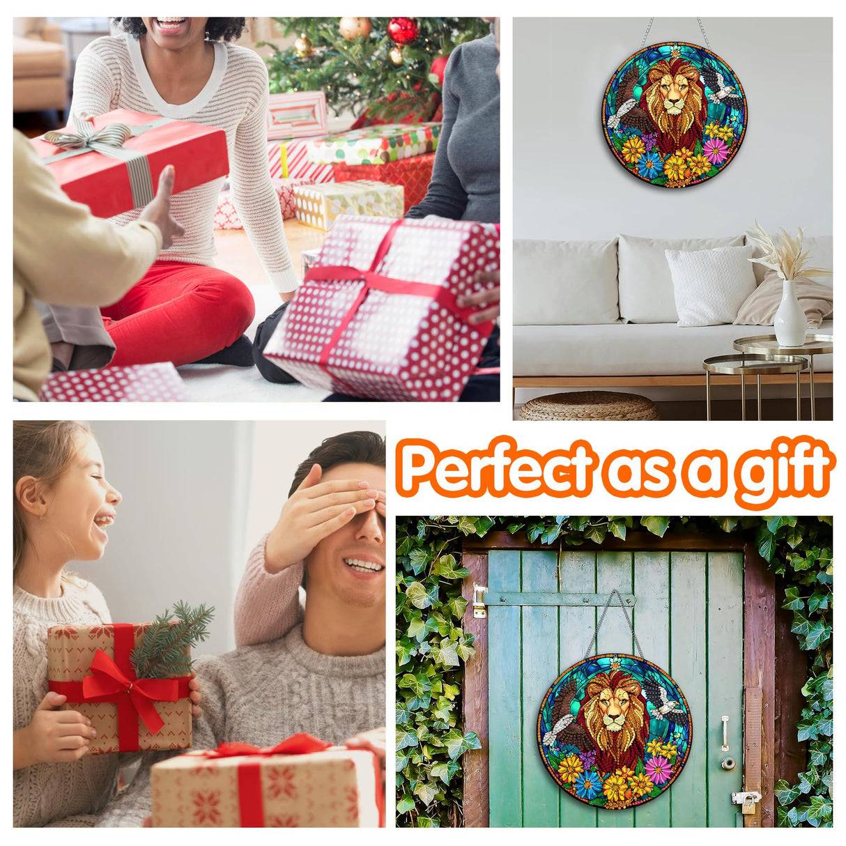 Zariocy Hanging Diamond Art Ornament Lion Kits for Adults – Special Crystal Double Sided Pendant, DIY Animal Diamond Painting Acrylic Board Window Pendants Home Garden Wall Hanging Decor 8x8 inch Zariocy