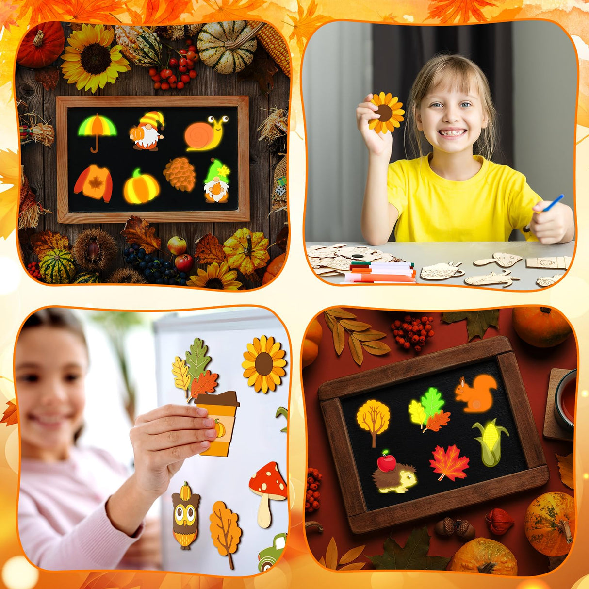 Relaxweex 24 Pcs Fall DIY Wooden Magnets, Thanksgiving Autumn Wood Painting Art Crafts, Pumpkin Fridge Magnets Craft Kits for Activities Gifts Home Party Relaxweex