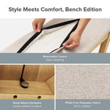 mopio Logan 6 Piece 6 Seater Upholstered Dining Table Set, Modern Farmhouse Solid Wood 6 Piece 91" Extendable Dining Table Set for Dining Room Kitchen with 4 Chairs & 64" Bench mopio