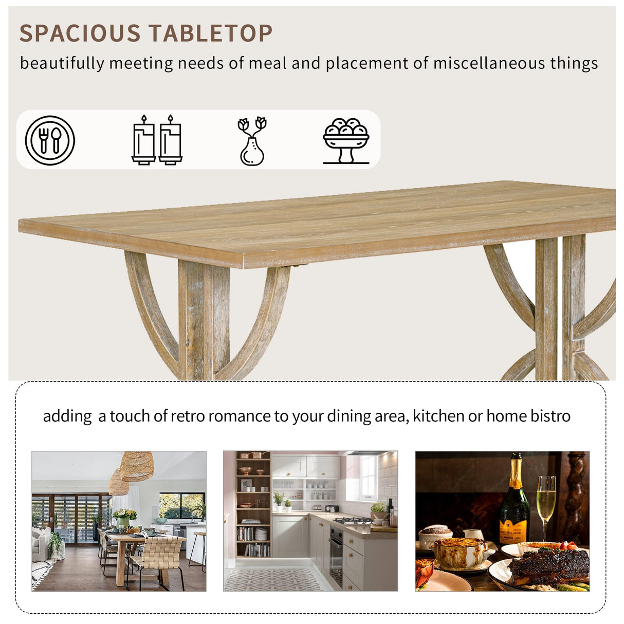 Merax 6 Pieces Wood Dining Table Set with Bench, Retro Rectangular Table with Unique Legs and 4 Upholstered Chairs & 1 Bench for Dining Room and Kitchen (Natural Wood Wash+Beige) Merax