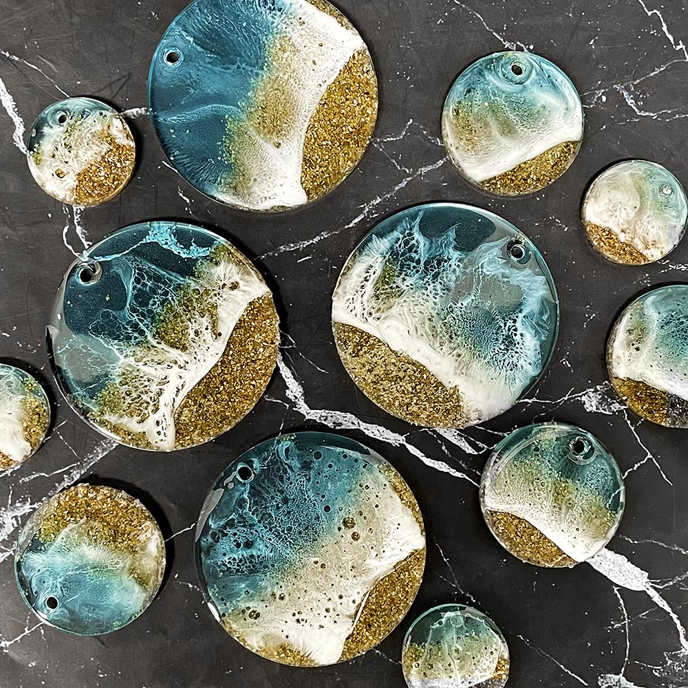 RESINWORLD 25-Cavity Set of Large + Medium + Small Shiny Flat Circle Silicone Mold, Drilled Round Earrings Pendant Mold, Keychain Resin Mold, Pet Tag Mold ResinWorld