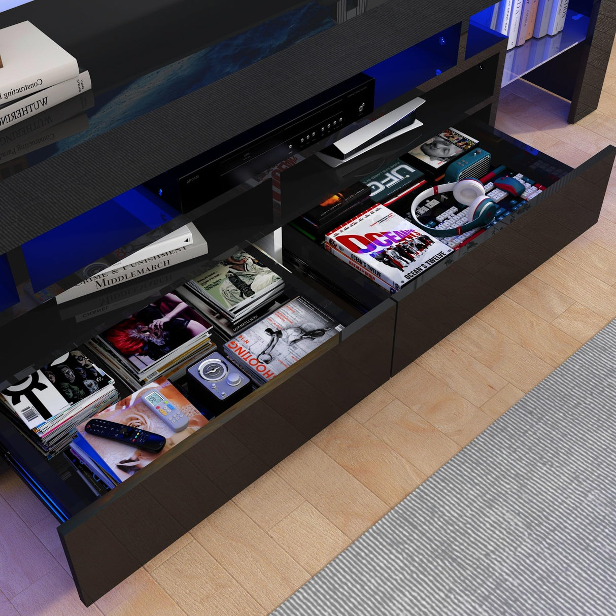 Uspeedy 63in TV Stand for 65/70 inch TV,Modern LED TV Stand for Living Room,Black TV Stand,High Gloss TV Entertainment Center with Storage Drawer,APP RGB Light,TV Console(63in Black) Uspeedy