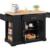 Yaheetech Kitchen Island on Hidden Wheels, Rolling Kitchen Cart with Thicker Rubberwood Top & 3 Drawers & Open Shelves, Storage Cabinet with Yaheetech