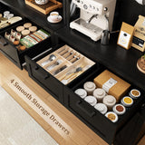 Unikito 71" Tall Kitchen Pantry Storage Cabinet with LED Light & Outlet, 63" Wide Kitchen Hutch Cabinet with Large Countertop, DIY Pegboard and Drawers, Farmhouse Food Pantry for Living Room, Black Unikito