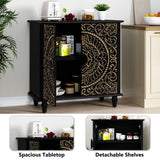 ARTPOWER Accent Cabinet with 2 Doors, Decorative Storage Cabinet with Carved Flower Pattern, Black Sideboard Buffet Cabinet, Wood Credenza with Storage for Entryway, Living Room, Kitchen, Dining Room ARTPOWER