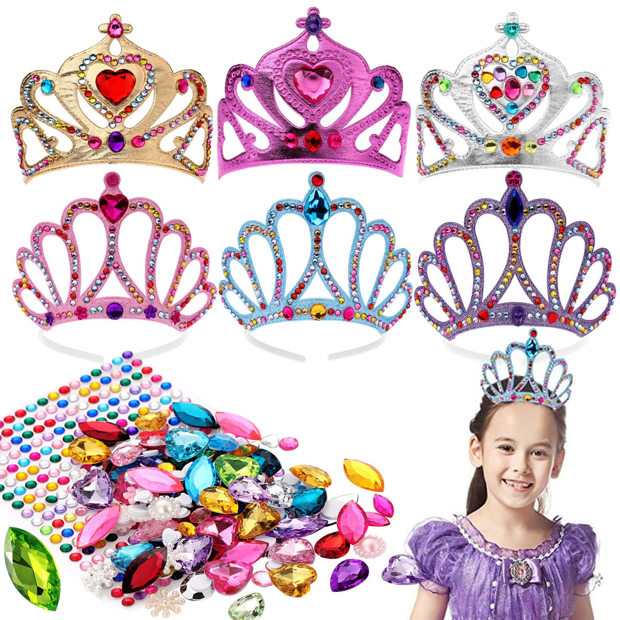 Richness DIY Party Crowns Foam Kids Tiaras Make Your Own Crowns with Jewel Stickers Party Favors for Kids Pack of 6 RICHNESS
