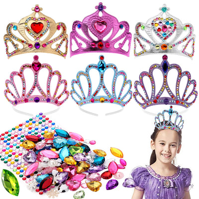 Richness DIY Party Crowns Foam Kids Tiaras Make Your Own Crowns with Jewel Stickers Party Favors for Kids Pack of 6