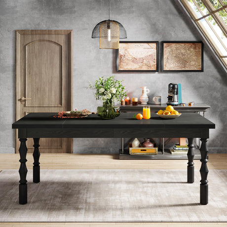 Tribesigns Wood Black Dining Table for 4-6 People, 62” Farmhouse Large Rectangle Kitchen Table, Modern Dinner Table Kitchen & Dining Room Furniture with Carved Turned Legs Tribesigns