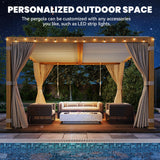 UPHYB Louvered Pergola 12x12ft, Adjustable Aluminum Pergola with Waterproof Curtains and Nets, Sun & Rain Shade for Patio, Modern DIY Outdoor Living Upgrade, Woodgrain UPHYB