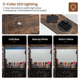 Byroce 360° Rotating Jewelry Armoire with Wheels, Lockable Jewelry Organizer W/ 3-Color LED Lights, Adjustable Shelves & Rear Storage, 64’’H Full Length Mirror Jewelry Cabinet Standing (Rustic Brown) Byroce