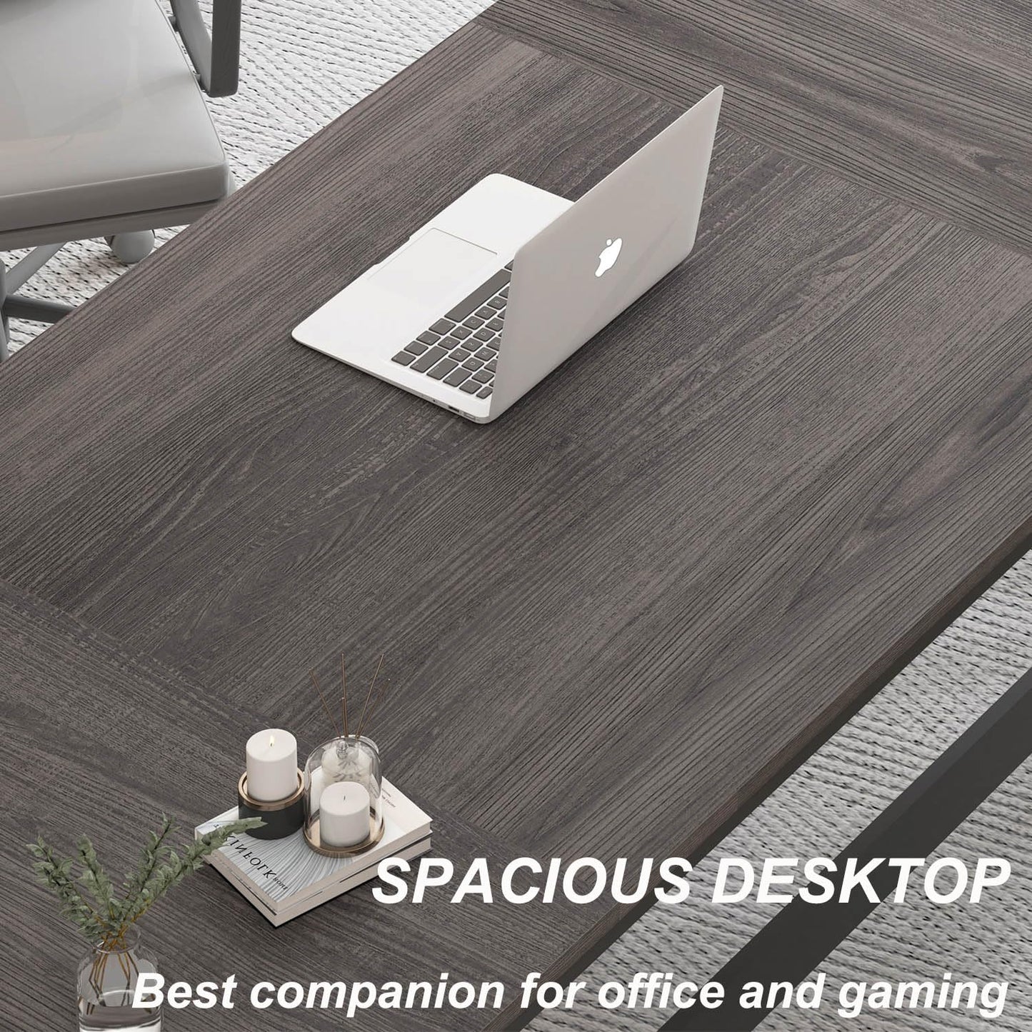 HSH Large Rustic Computer Desk, Industrial Extra Long Home Office Desk, Modern Pc Study Gaming Writing Table for Two Person, Workstation Executive Desk for Home Bedroom Living Room, Dark Gray - WoodArtSupply