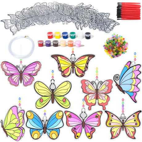 Fprl 27 Sets DIY Window Paint Art Suncatchers Craft Kits Butterfly Ornaments Decorations Suncatcher Kit for Classroom Home Easter Activity Gift Project Fprl