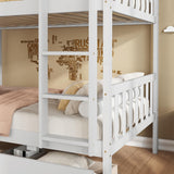 Twin Over Twin Bunk Bed with Storage Drawers, Solid Wood bunk Bed with Ladders and Raised Guardrails for Kids, Convertible into 2 Twin Beds, Bunk Bed Twin Over Twin, White Bellemave