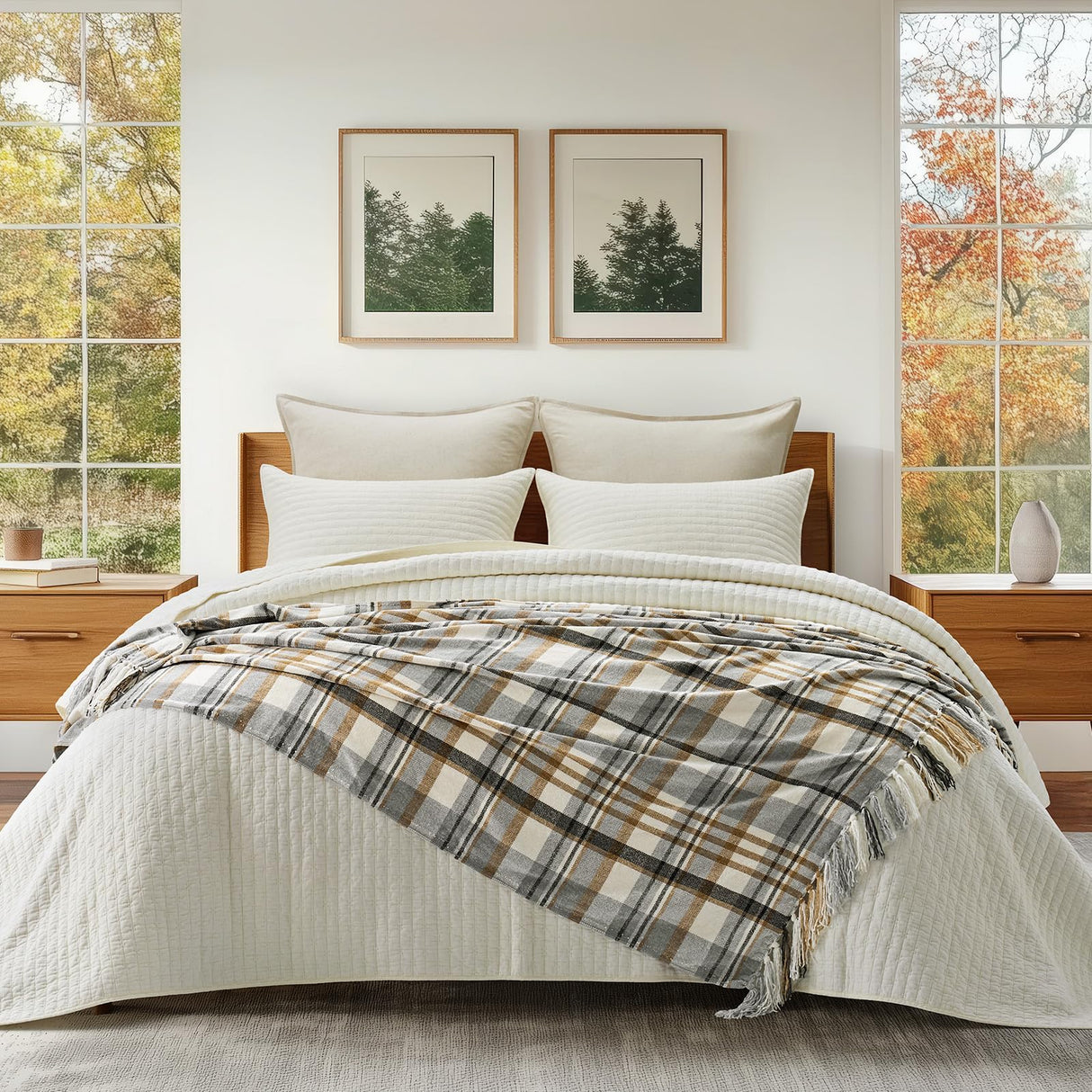 EVERGRACE Plaid Chenille Throw Blanket for Couch, Super Soft Cozy Decorative Farmhouse Plaid Throw with Tassels, Lightweight Chenille Knit Throw for Bed Sofa Gift Home Decor, Grey & Beige 50"x60" EverGrace