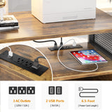 Unikito Lateral File Cabinet, Locking Office Filing Cabinets with Socket and USB Charging Port, Modern Rolling Printer Stand with Storage for A4, Letter Size and File Folders, Rustic Brown Unikito