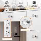 VOWNER Vanity with Lighted Mirror - Makeup Vanity Desk with Power Outlet and 7 Drawers, 3 Color Lighting Modes Adjustable Brightness, 44" Vanity Table with Soft Cushioned Stool for Women Girls, Marble VOWNER