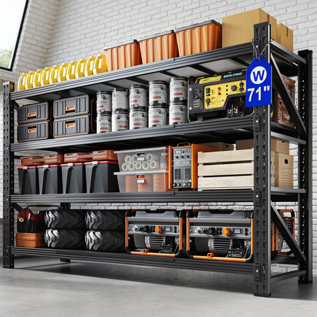 Yizosh 71" W Metal Garage Storage Shelves,5000LBS Heavy Duty 4-Shelf Adjustable Steel Organization Shelving,Utility Rack Shelf,71" W x 24" D x 69" H for Basement,Warehouse,Industrial Yizosh
