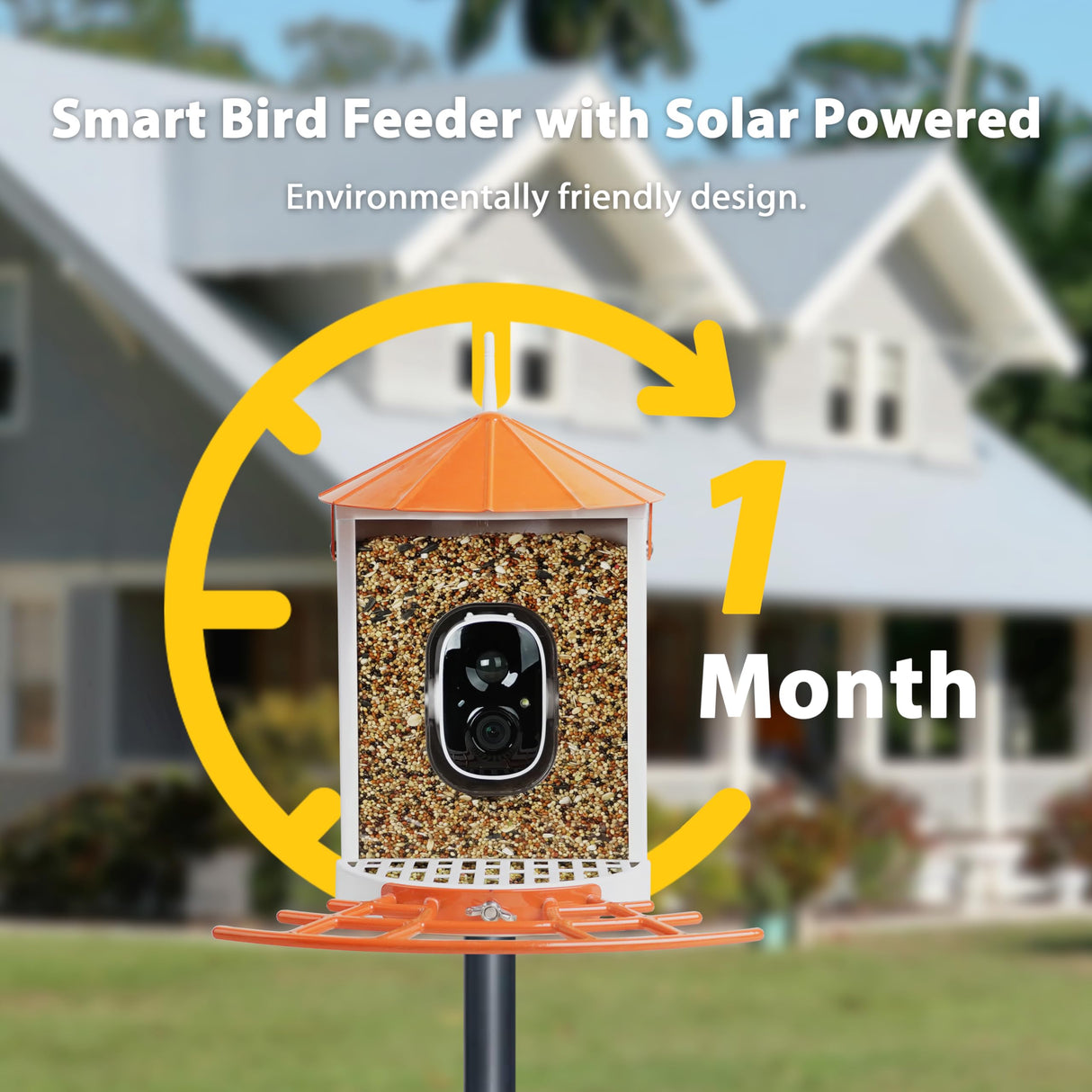 Birdkiss Smart Bird Feeder with Camera Solar Powered, 1080P HD Wild Bird Watching Cam Auto Capture Videos and AI Identify, Squirrel Proof Metal Bird Feeders, Ideal Gift for Bird Lovers (Orange) Birdkiss