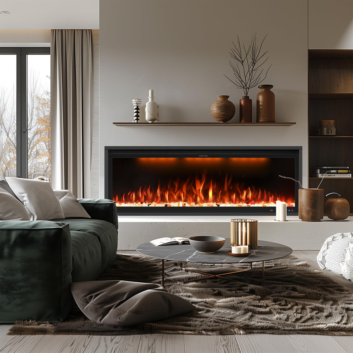 48" Smart Electric Fireplace Inserts,Slim Fireplace with APP Control & Remote Control& Touch Panel,13 Adjustable Flame Color&13 Fuel Bed Colors,750W/1500W,Black VINEMOUNT