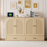 Merax Queen Size Murphy Bed Cabinet with Charging Station, Large Storage Drawer, Foldable Pull Out Murphy Chest Bed for Apartments, Bedrooms, Studio, No Spring Box Needed, Gold Merax