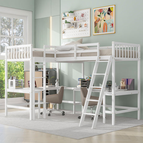 Harper & Bright Designs L-Shaped Loft Bed with Desks, Wood Twin Size Loft Bed with Ladder & 2 L-Shaped Desks, Corner Twin Bed for Kids, Teens, Adults (White) Harper & Bright Designs