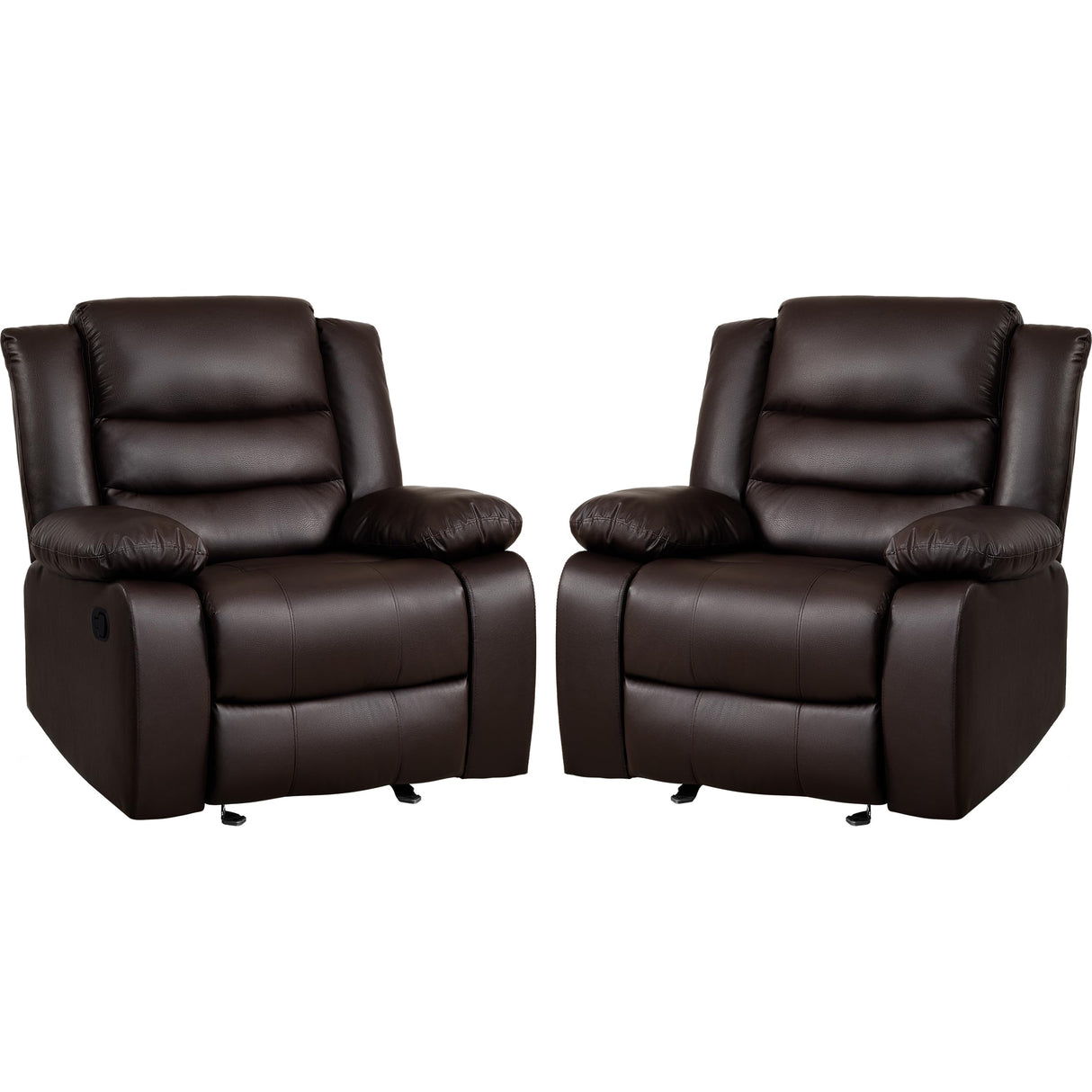 PrimeZone Oversized Rocker Recliner Chair - Comfy Wide Lazy Boy Recliner Chair with Overstuffed Armrest, Faux Leather Manual Reclining Chair for Living Room, Bedroom, Home Theater, Brown Set of 2 PrimeZone