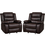 PrimeZone Oversized Rocker Recliner Chair - Comfy Wide Lazy Boy Recliner Chair with Overstuffed Armrest, Faux Leather Manual Reclining Chair for Living Room, Bedroom, Home Theater, Brown Set of 2 PrimeZone