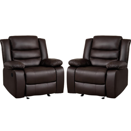 PrimeZone Oversized Rocker Recliner Chair - Comfy Wide Lazy Boy Recliner Chair with Overstuffed Armrest, Faux Leather Manual Reclining Chair for Living Room, Bedroom, Home Theater, Brown Set of 2 PrimeZone
