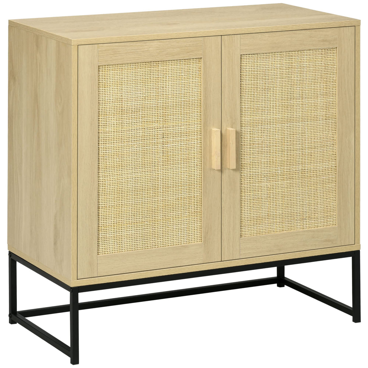 HOMCOM Accent Cabinet, Sideboard Buffet Cabinet with Rattan Doors, Adjustable Shelf and Metal Base, Boho Storage Cabinet for Living Room, Kitchen, Natural HOMCOM