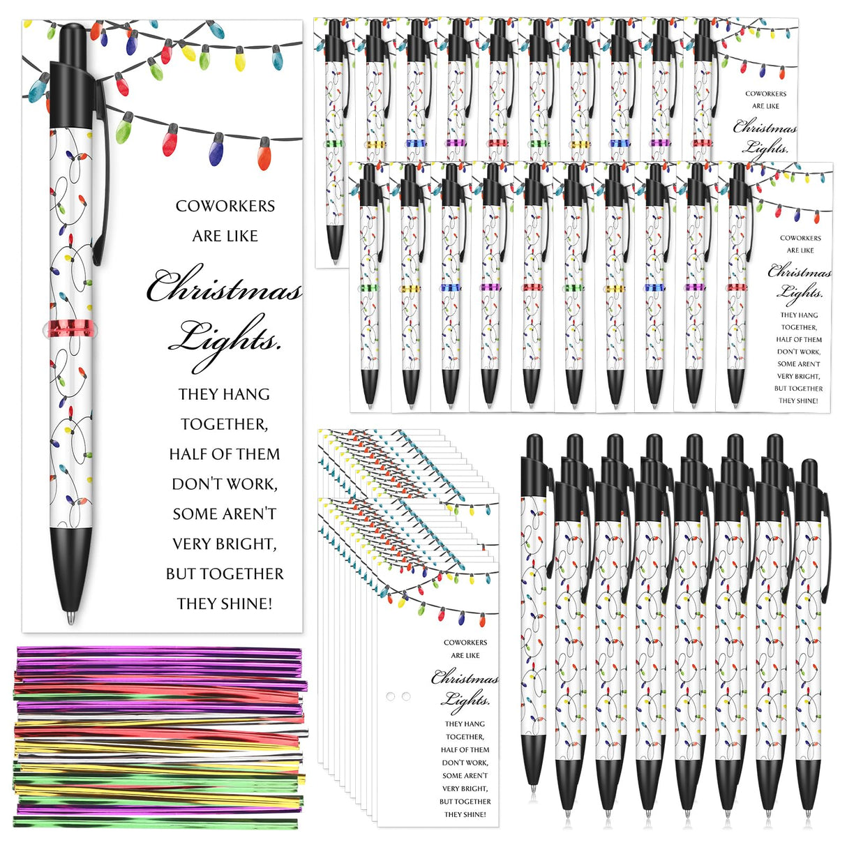 Sayglossy 50 Set Bulk Christmas Gifts for Coworker Employee Sublimation Bulb Pen Coworkers Are like Christmas Light Card Office Appreciation Gift for Staff Team Colleagues Teacher Nurse Sayglossy