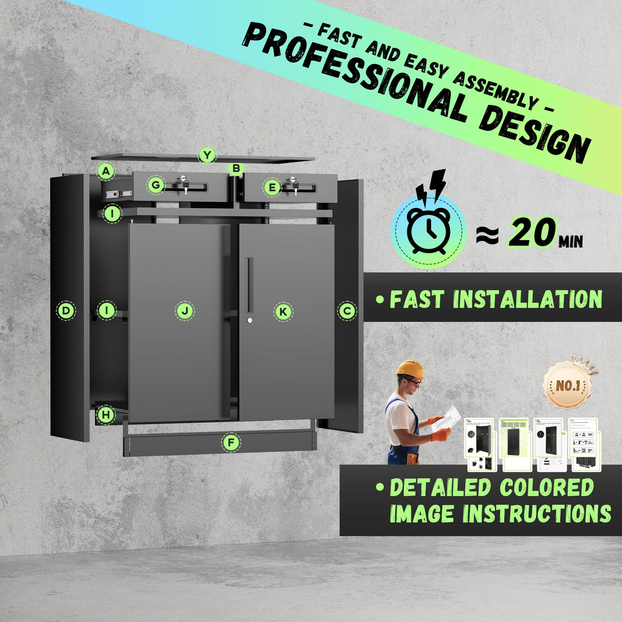 INTERGREAT Metal Storage Cabinet with Drawers, 36" Black Locking Steel Garage Cabinet with 2 Doors and Adjustable Shelves, Lockable File Cabinets for Garage, School, Home Office, Classroom INTERGREAT