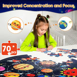 Hibility Puzzles for Kids Ages 4-6, 6-8, 3-5, Large 70 Piece Round Floor Jigsaw Puzzle Toys with Solar System Planets, Education Kids Puzzles Learning Gift for Christmas Hibility