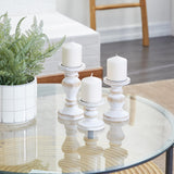 Deco 79 Wood Decorative Candle Holder Turned Style Candle Stand, Set of 3 Candlestick Holder 8", 6", 4"H, White Deco 79