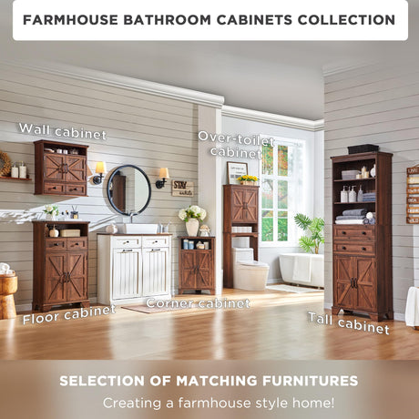 ACCOHOHO Over The Toilet Storage Cabinet, Farmhouse Bathroom Cabinet with Adjustable Shelf & Barn Door, 67" Tall Over The Toilet Shelf, Brown ACCOHOHO