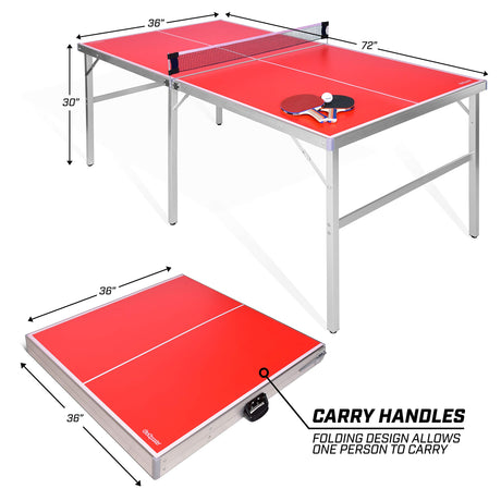 GoSports 6 ft x 3 ft Mid-size Table Tennis Game Set - Indoor / Outdoor Portable Table Tennis Game with Net, 2 Table Tennis Paddles and 4 Balls GoSports