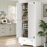 furomate 71" Tall Kitchen Pantry with Louver Doors, Wooden Food Pantry Storage Cabinet, Cupboard Buffet Cabinet for Kitchen Dining Living Room furomate