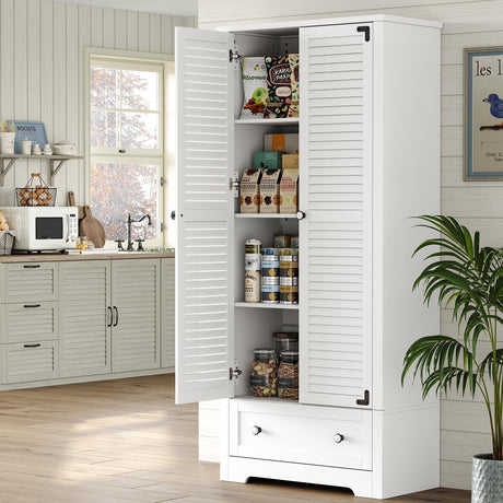 furomate 71" Tall Kitchen Pantry with Louver Doors, Wooden Food Pantry Storage Cabinet, Cupboard Buffet Cabinet for Kitchen Dining Living Room furomate