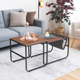 Giantex Nesting Coffee Table Set of 2, Stackable Side Table w/Side Pocket, Accent Nightstand, Industrial End Table w/Steel Frame for Living Room Bedroom Office, Easy Assembly, Rustic Brown Giantex