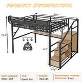 Mirightone Queen Size Loft Bed with Desk & Stairs, Heavy-Duty Metal Loft Beds with LED and Charging Station, High Loft Bed Frame with Wardrobe for Boys Girls and Teens, No Box Spring Needed (Black) Mirightone