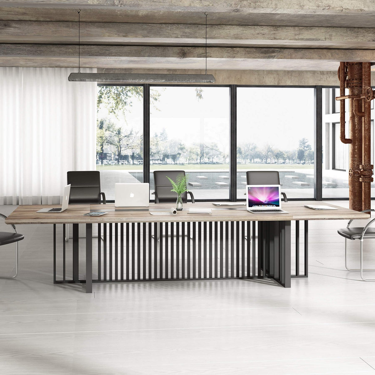 12ft Large Conference Table - 2" Thick Top & Metal Grid Base | Easy Assembly | Cable Management | Commercial Office Desk, Modern Executive Meeting Table for Office (10-20 People) SAINTCY