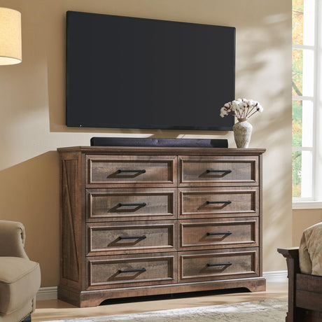 ACCOHOHO Farmhouse 8 Drawers Dresser Chests for Bedroom,52" Wide Wood Rustic Chest of Drawers with Metal Handle,Natural Texture,Drawer Organizer for Bedroom,Living Room,Hallway and Entryway,LB ACCOHOHO