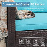 JOIVI Outdoor Wicker Sectional Furniture Set, 3 Piece Patio Furniture with Tempered Glass Coffee Table, Turquoise JOIVI