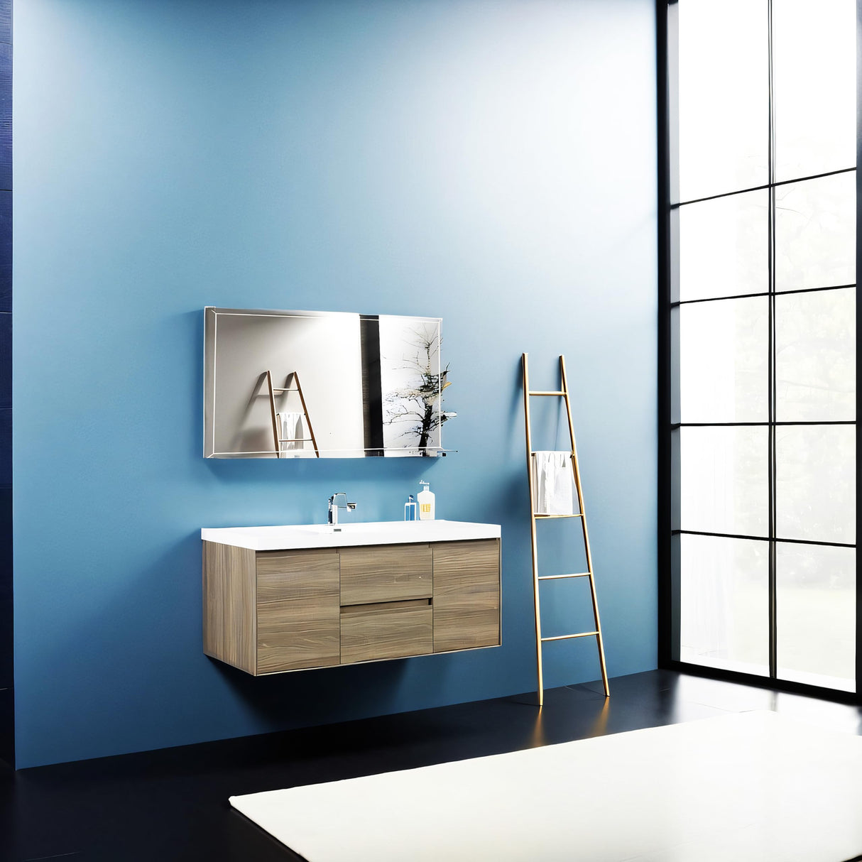 60" Floating Bathroom Vanity with Single Sink, Ash Grey, 2 Drawers, 2 Doors, Resin Top Basin，Easy to Install，for Bathroom，60 Bathroom Vanity，Floating Vanity Bathroom，Bathroom Sink Cabinet Generic