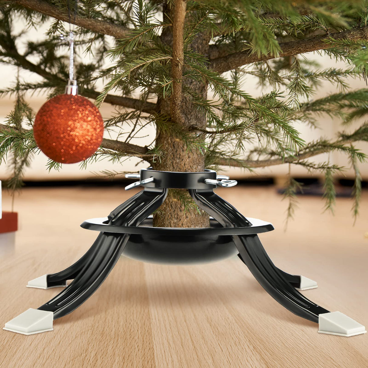 Roowest Christmas Tree Stand for Live Tree, Real Christmas Tree Base Dark Green Metal Holiday Xmas Tree Stands Fits for 2-3.5 Inches Trunk, 0.8 Gallon Water Capacity Roowest