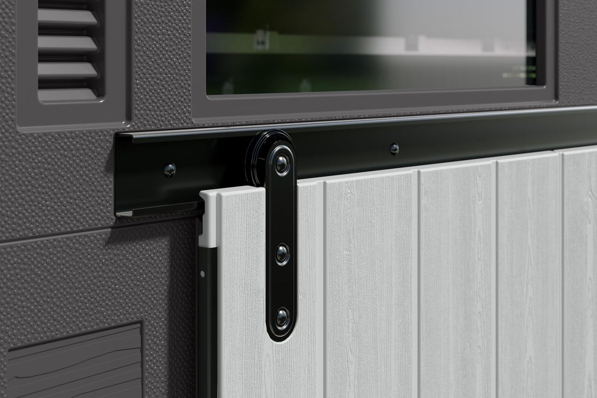 Modernist® 10 ft. x 7 ft. Barn Door Storage Shed, Made in The USA Suncast